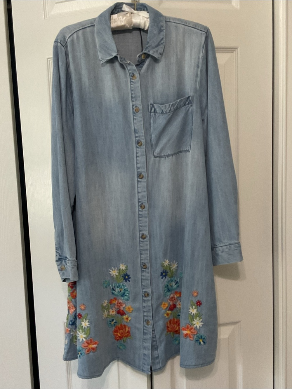 DRIFTWOOD Light Blue Embroidered Chambray Dress